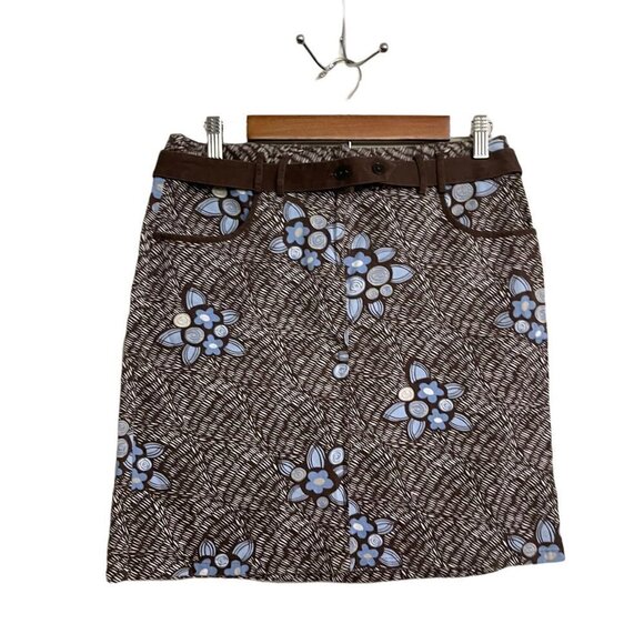 LOFT Womens Brown Blue Vintage Floral Y2K Pockets Belted Mini Skirt Size 6 - Picture 1 of 6